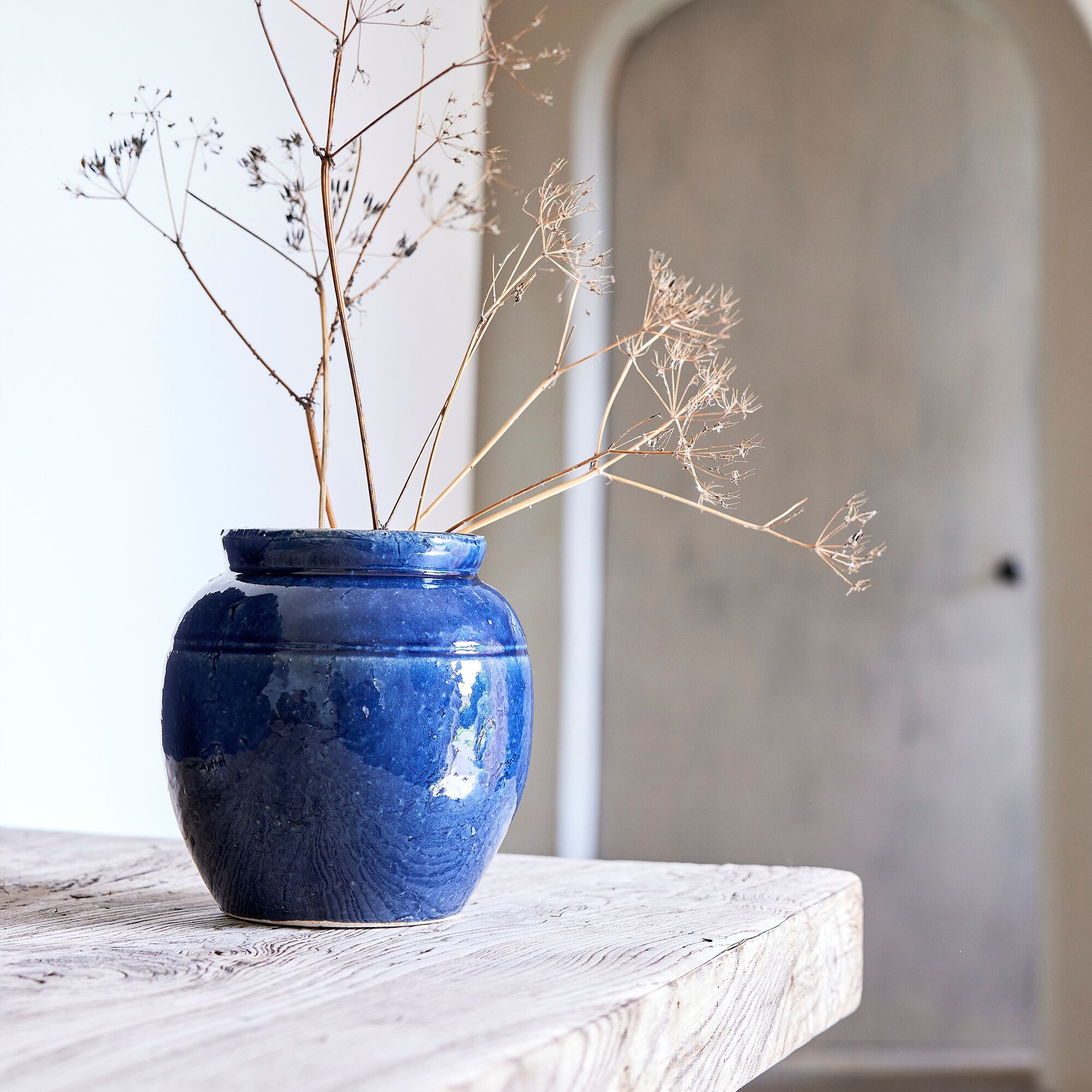 BRUGG - Vase texturé en grès D20xH20cm - bleu