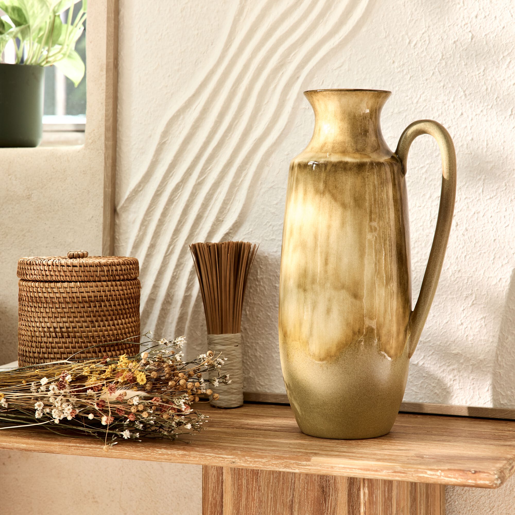 CADALEN - Vase amphore en faïence H39cm - jaune