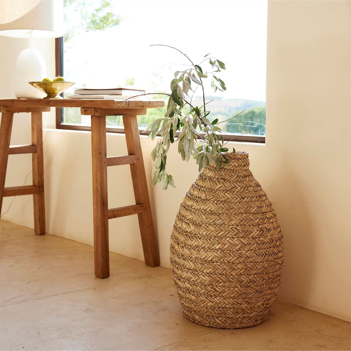 COTIGNAC - Grand vase en jonc de mer tressé H60cm - naturel