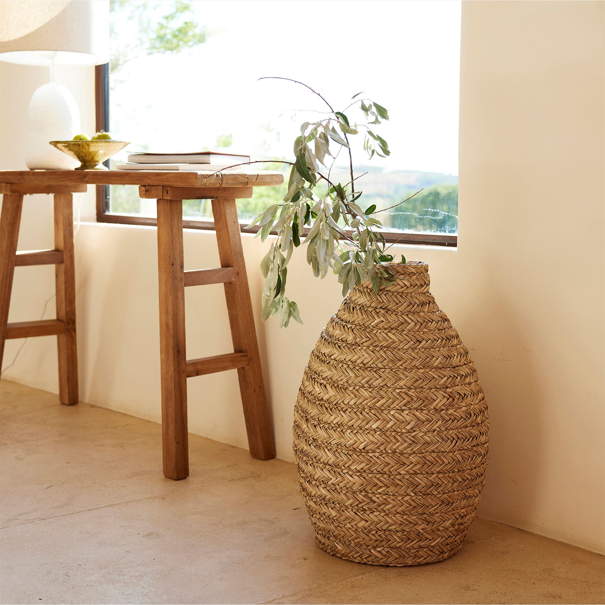 COTIGNAC - Grand vase en jonc de mer tressé H60cm - naturel