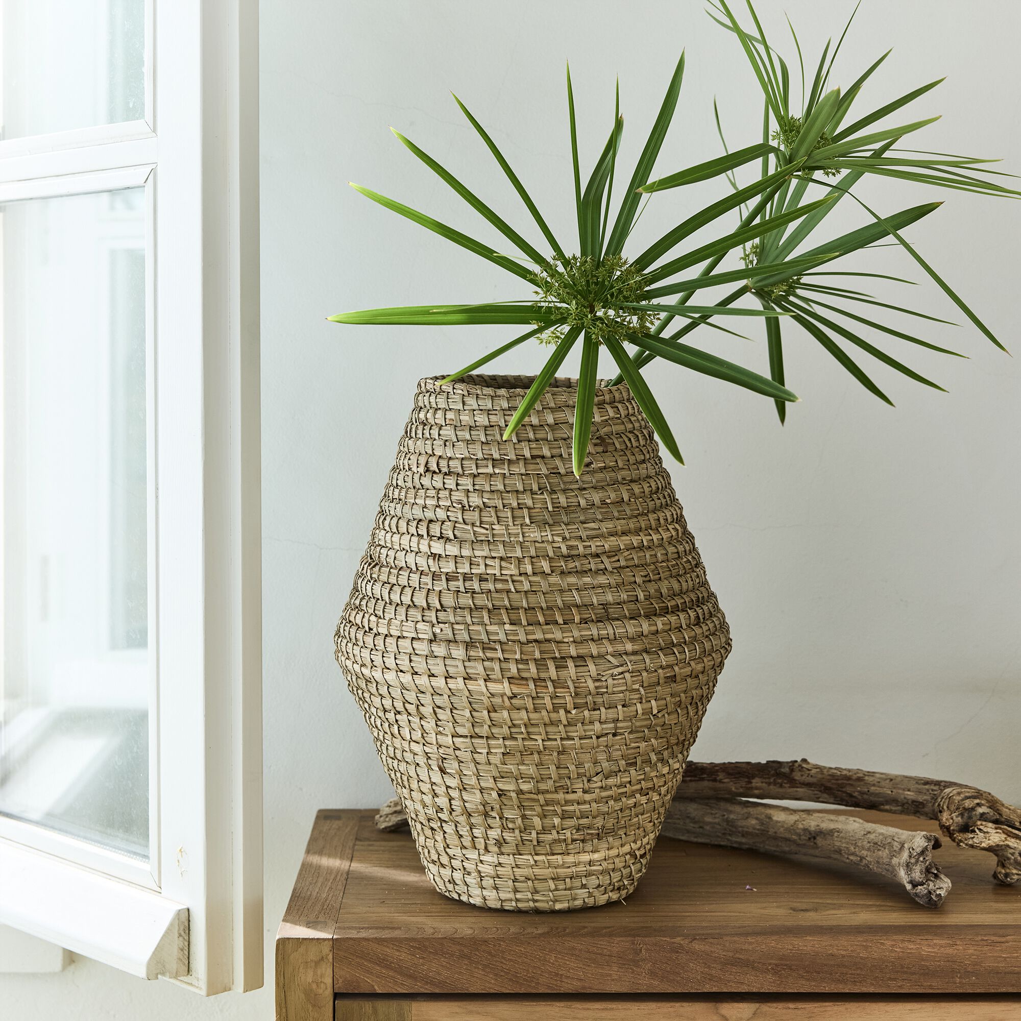 FILEB - Grand vase en jonc de mer tressé H40cm - naturel
