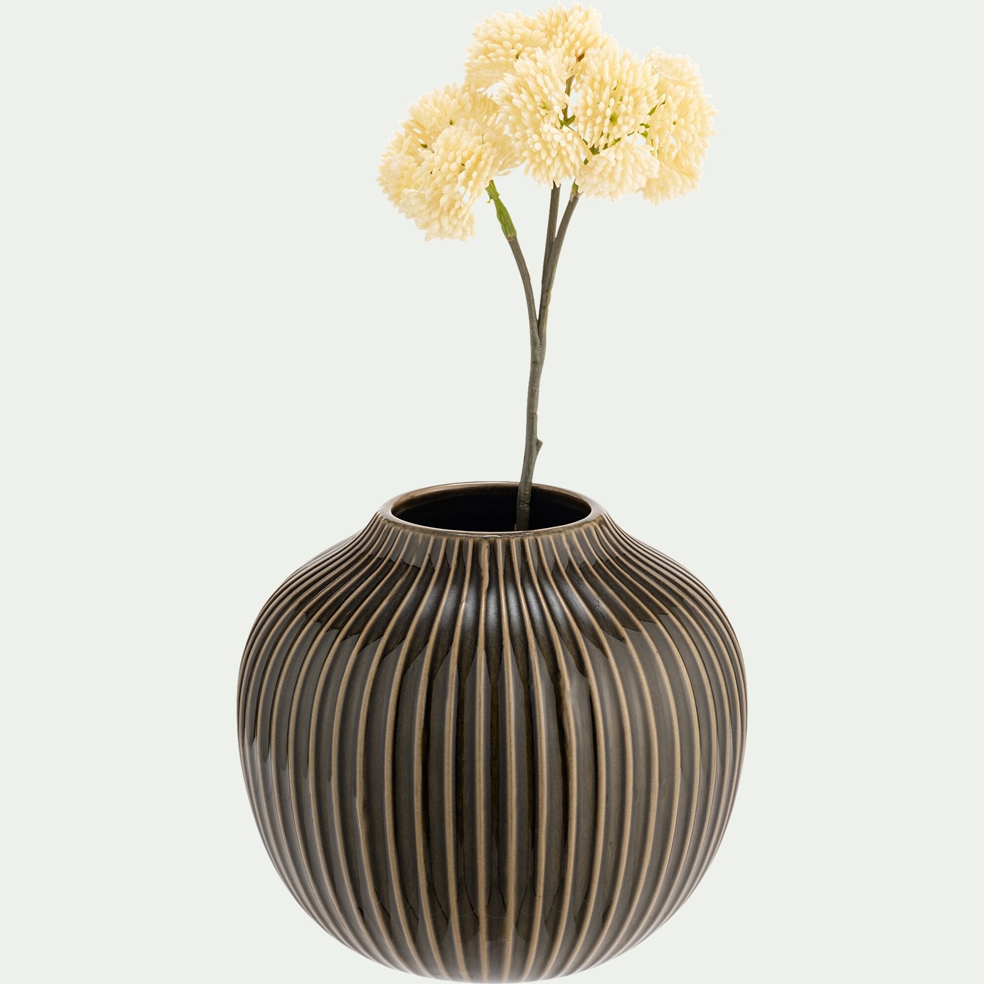 IVANEC - Vase strié en grès H14,5cm - vert