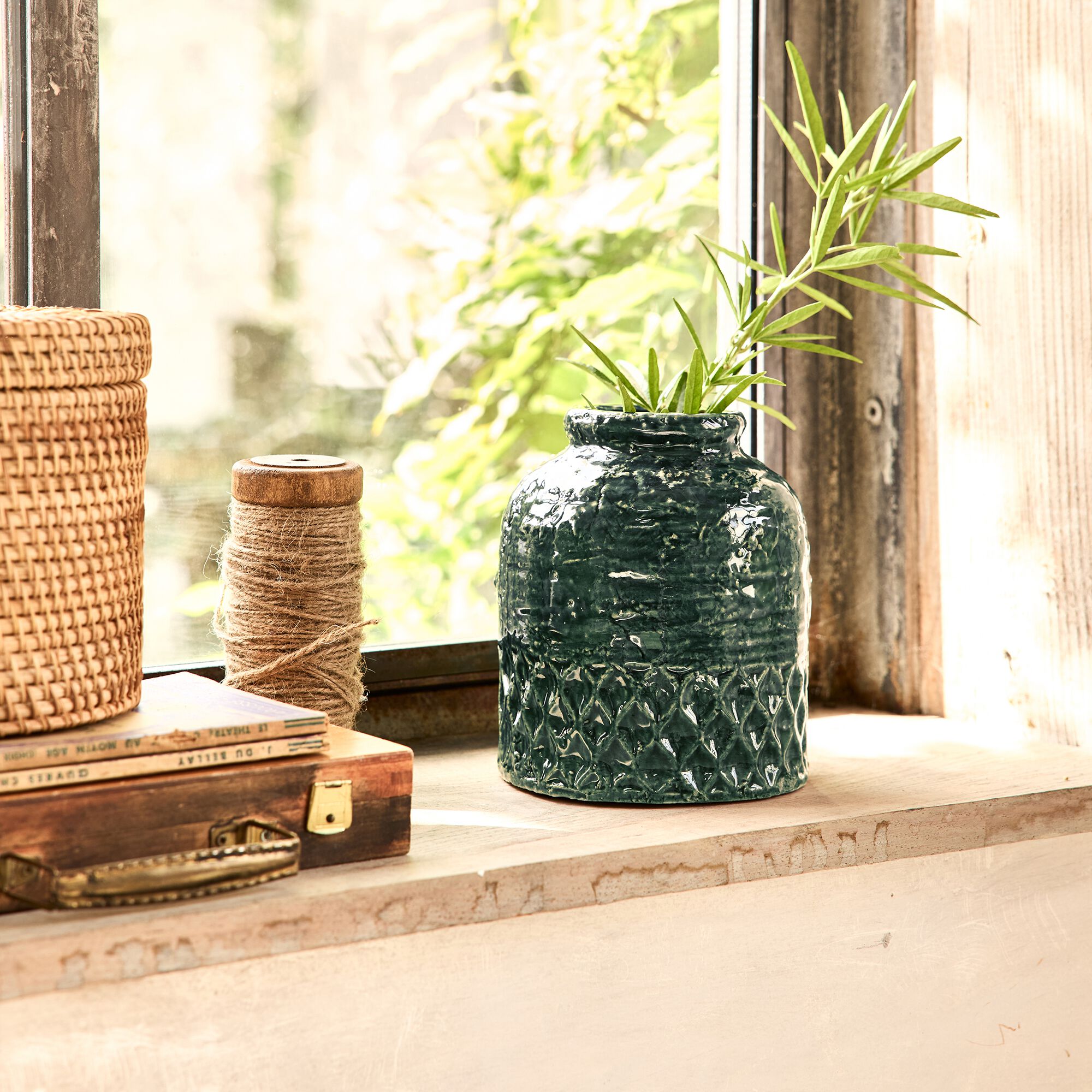 MALANS - Vase texturé en grès D13,5xH16cm - vert