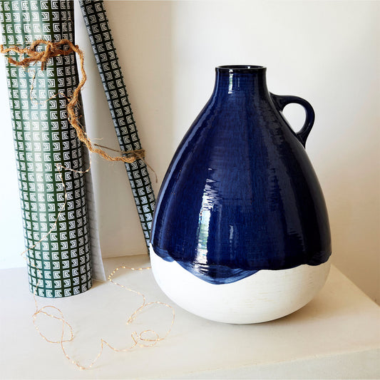 PALOMINA - Vase pichet en faïence H33,5cm - bleu