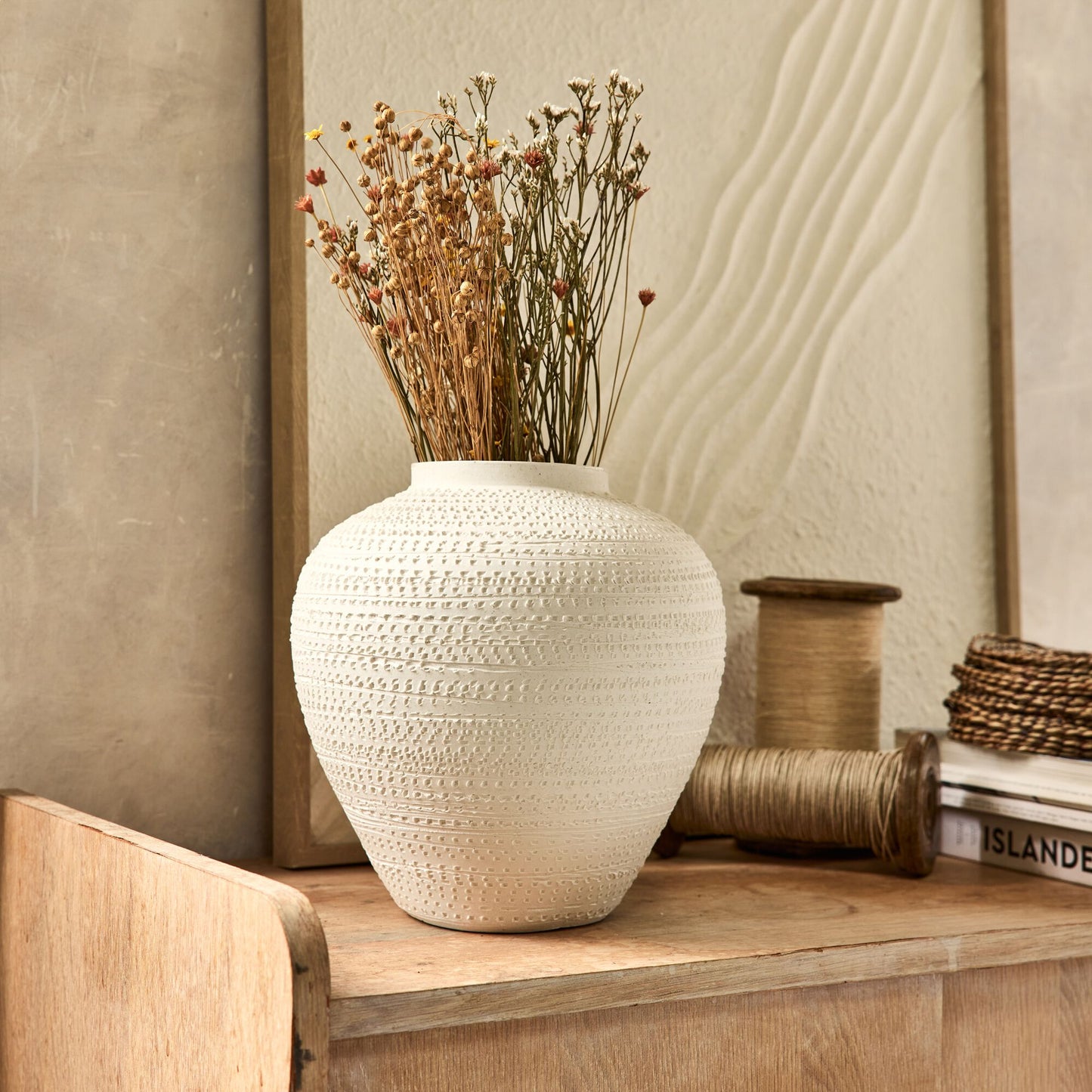 STUDEN - Vase boule texturé en grès D24xH26cm - blanc