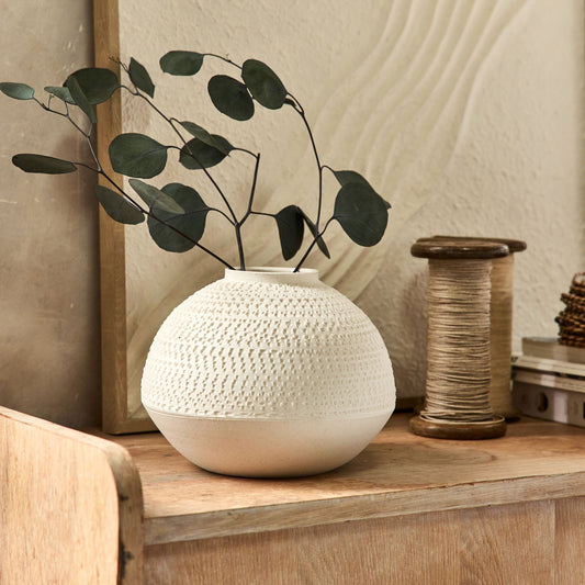 STUDEN - Vase boule texturé en grès D21xH16cm - blanc