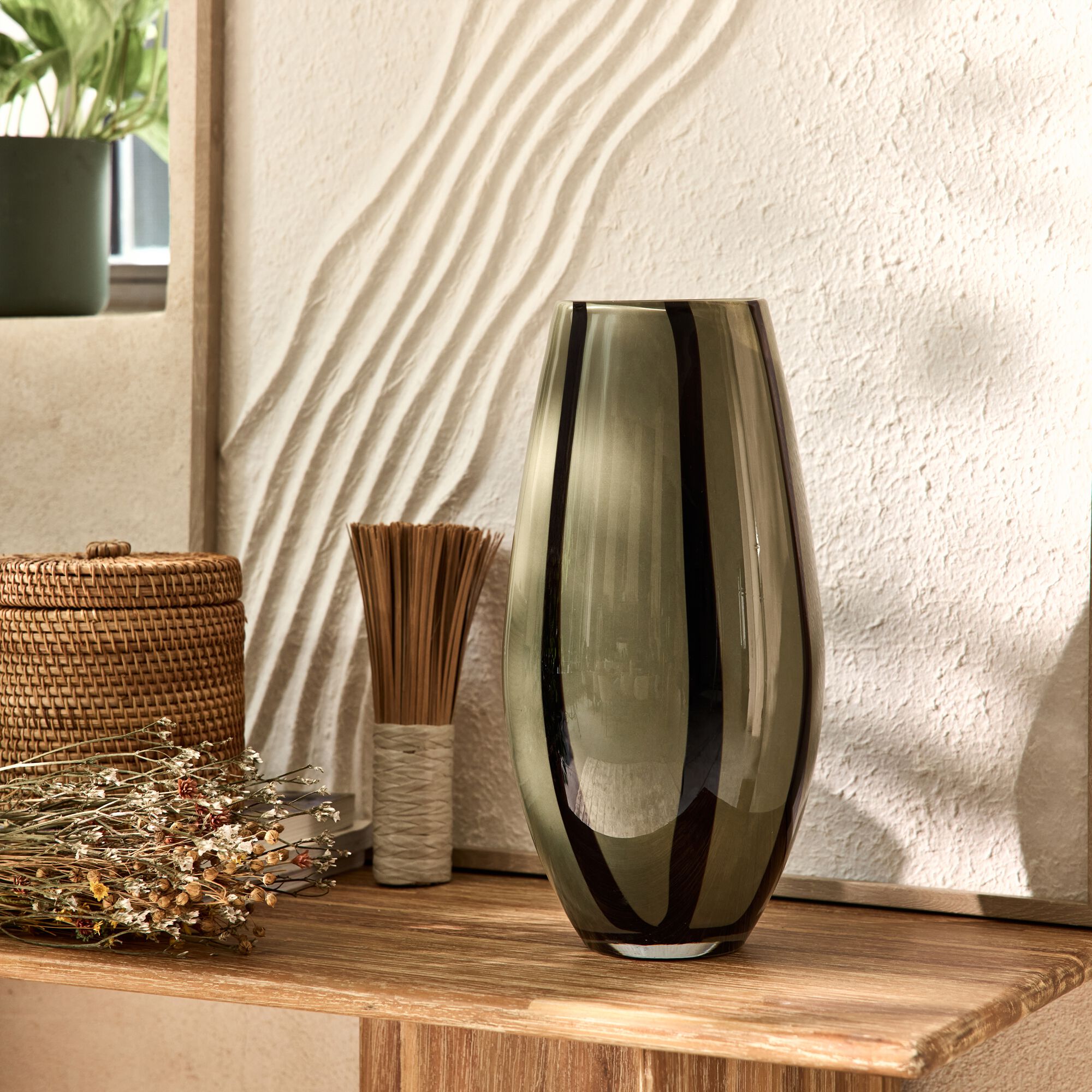 ALLENC - Vase à rayures en verre H34cm - vert
