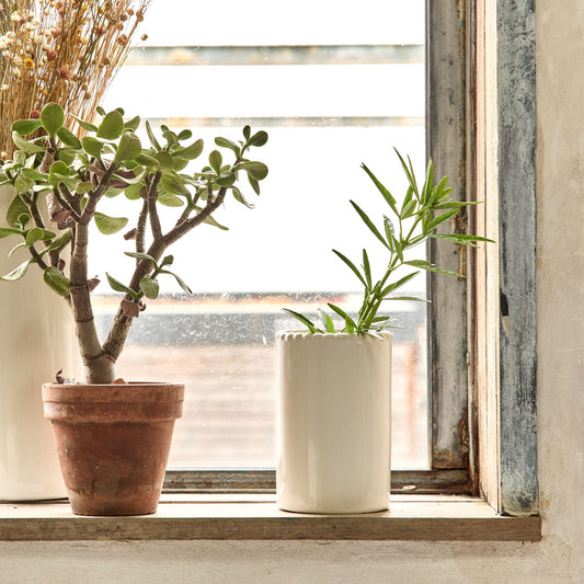 FOLIGNO - Vase tube en céramique H15cm - blanc