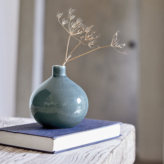 ROVIGO - Vase boule en grès 11cm - bleu