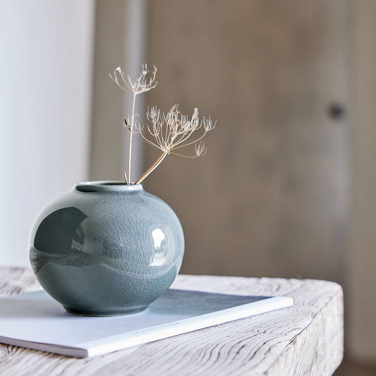 ROVIGO - Vase boule en grès H10cm - bleu