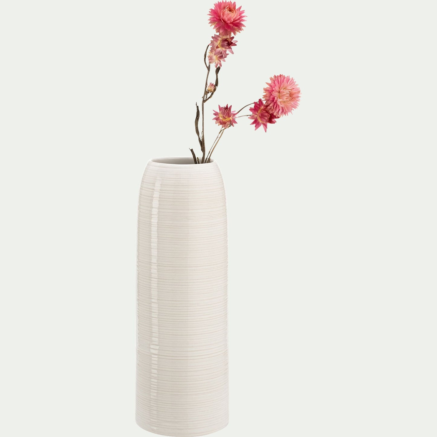 SABURI - Vase classique en grès strié H25,5cm - blanc