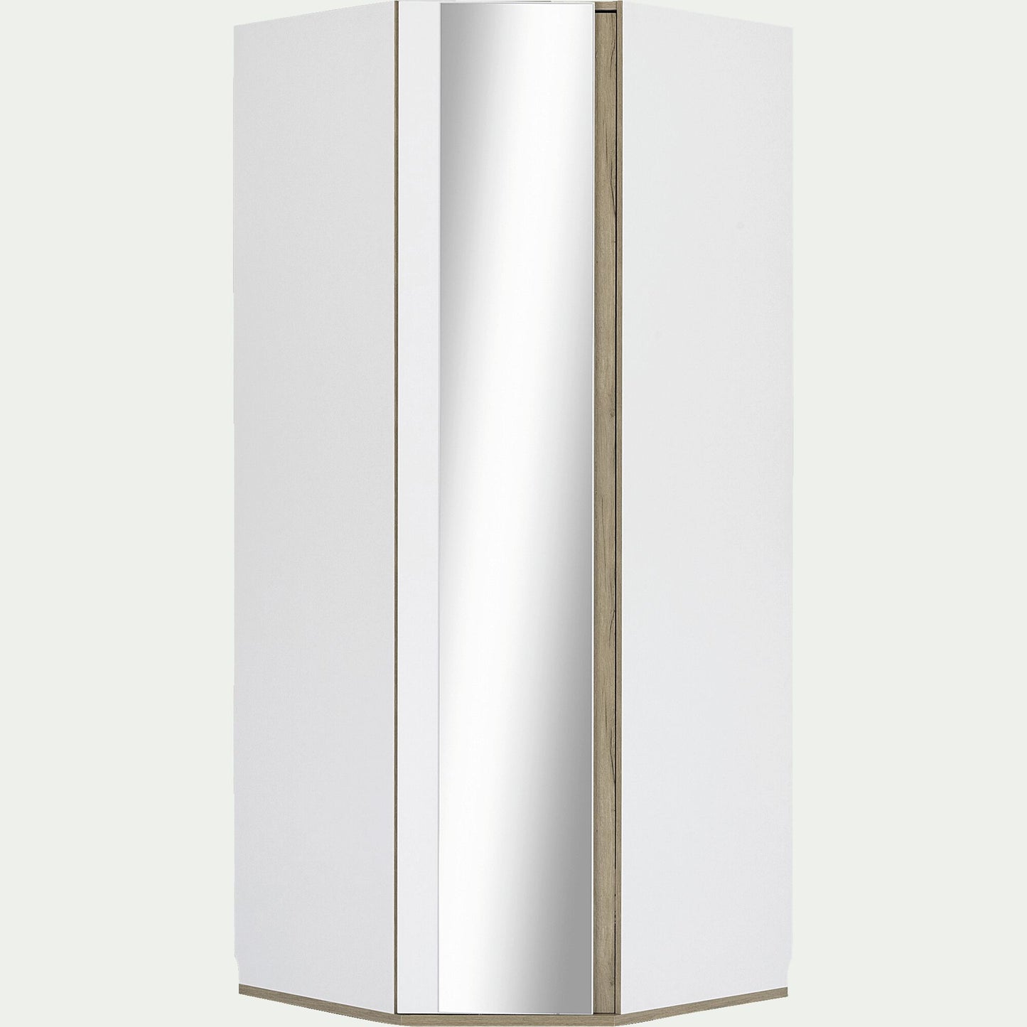NESTOR - Armoire dressing d'angle avec 1 porte en bois effet chêne - blanc H235xL96cm