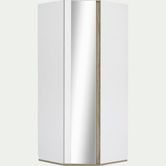 NESTOR - Armoire dressing d'angle avec 1 porte en bois effet chêne - blanc H235xL96cm