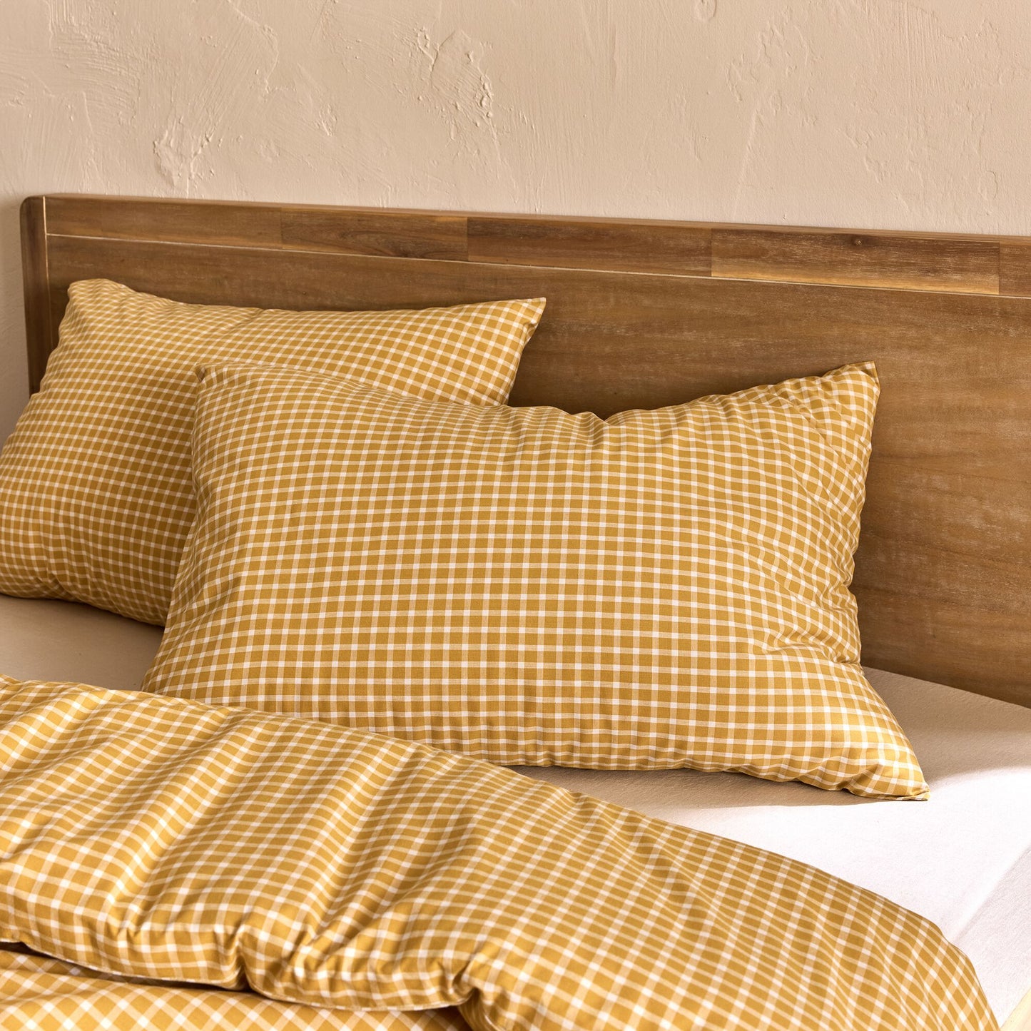PLAKA - Lot de 2 taies d'oreiller en coton motif carreaux 50x70cm - jaune